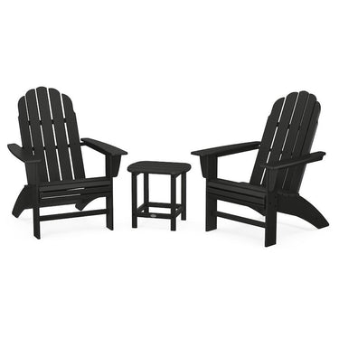 POLYWOOD Vineyard 3-Piece Curveback Adirondack Set w/ South Beach 18-Inch Side Table - Black